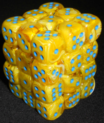 36 Yellow w/blue Vortex 12mm D6 Dice Block